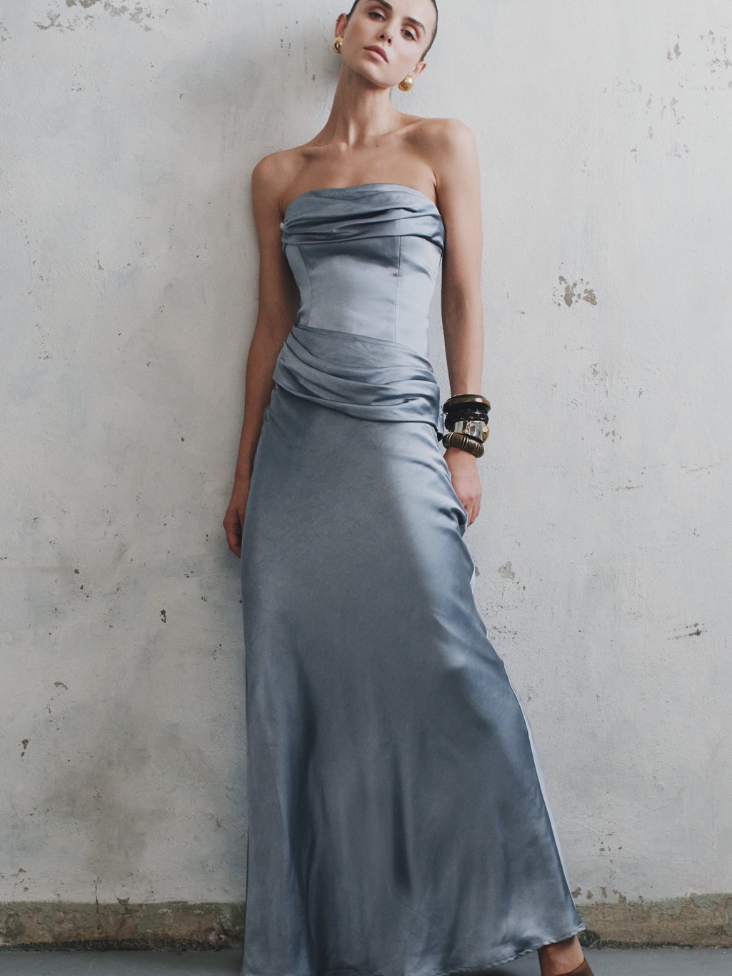 Meshki Jasmine Strapless Satin Evening Dress- Frosted Blue — image 2 of 8